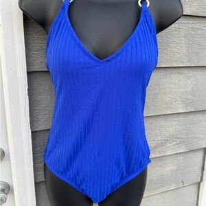 Ribbed Royal Blue V-Neck One-Piece Kona Sol M NWT